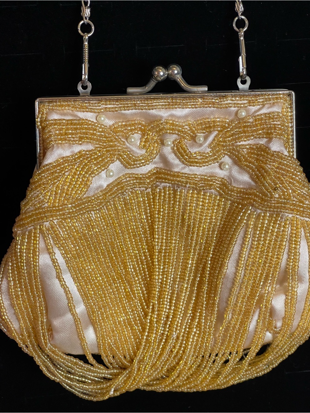 Vintage BiJoux Terner satin and seed beaded evening bag